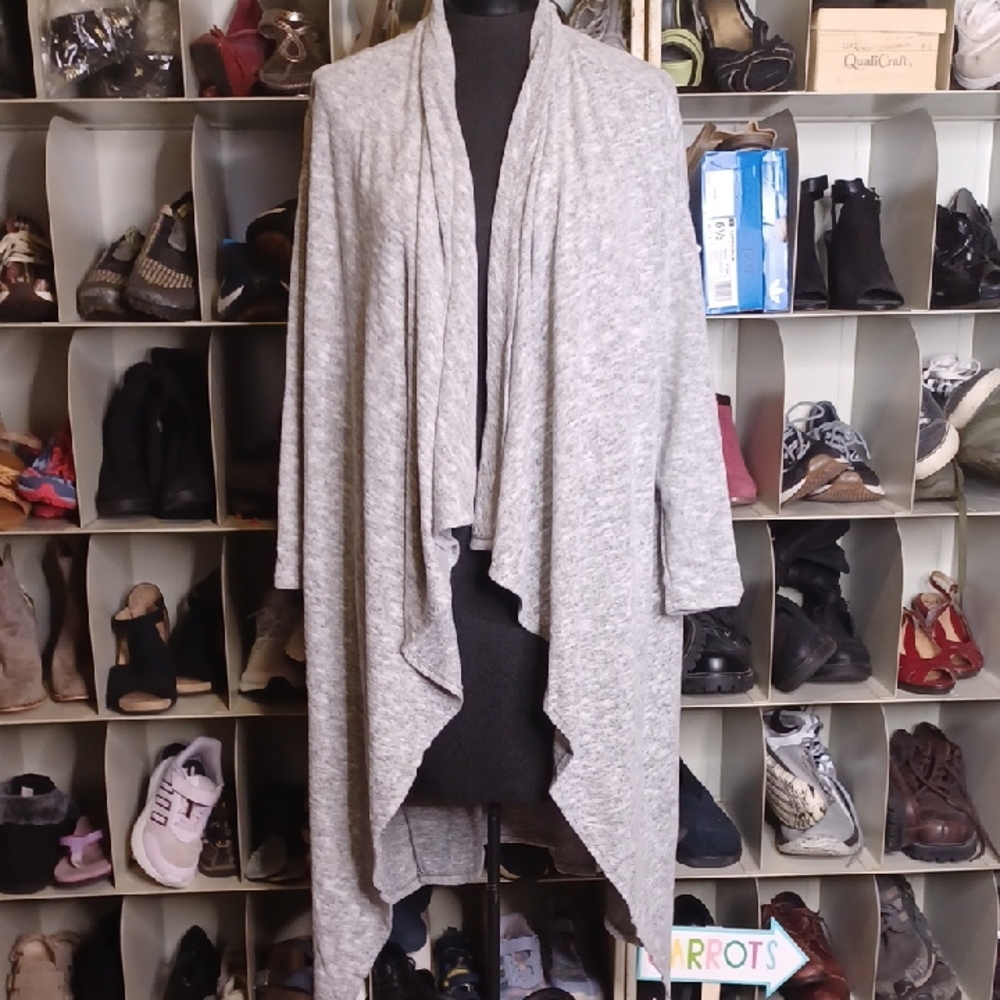 Ruby Ribbon Cascade Sweater Light Gray Women's Open Front Cardigan Super Soft